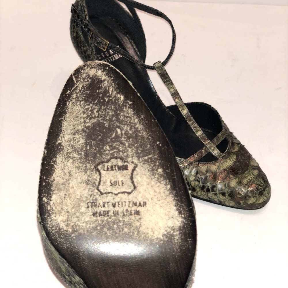 Stuart Weitzman Green Strappy Python Kitten Heels - image 7